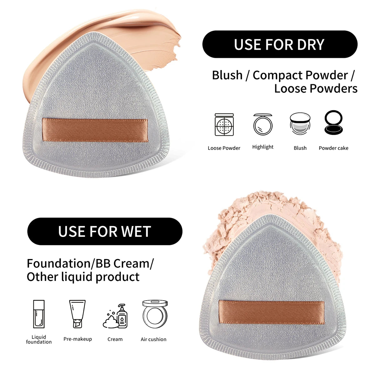 MAANGE 4pcs Foundation Makeup Brushes with 2pcs Air Cushion Puffs Concealer Contour Sculpting Kabuki Makeup Brushes for Travel