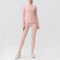 USA Zipper Two Piece Legging Sets Women High Elastic Yoga Outfit Long Sleeve Tops & Pants Gym Set