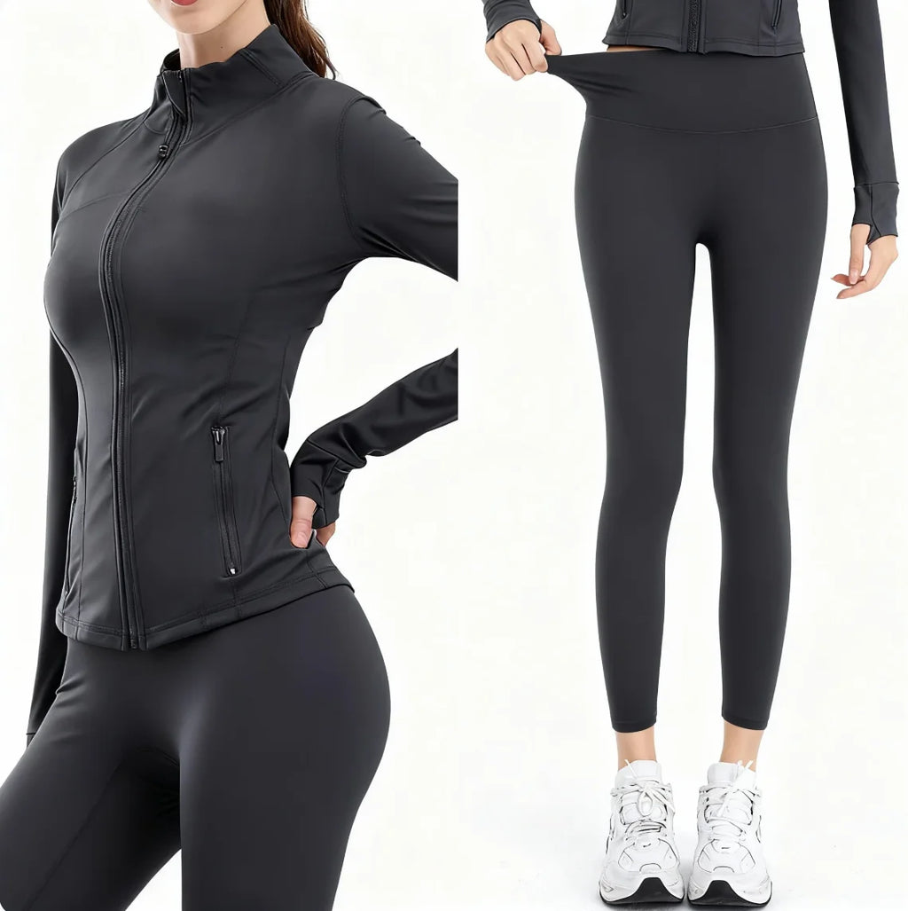 USA Oversea Warehouse Women's Yoga Set Yoga Sets for Women Gold Zipper Yoga Fitness Set Fitness & Yoga Wear Sports Fitness