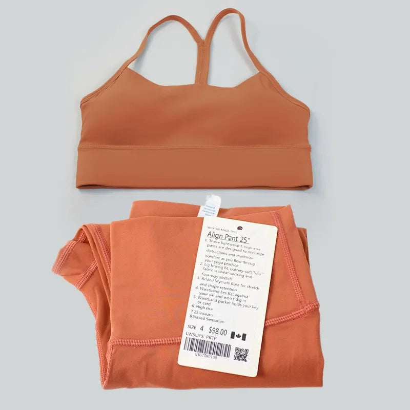 2 Pieces Women Yoga Gym Top Bra High Waist Push up Align Leggings Workout Set Running Sports Clothes Tracksuits Sportswear