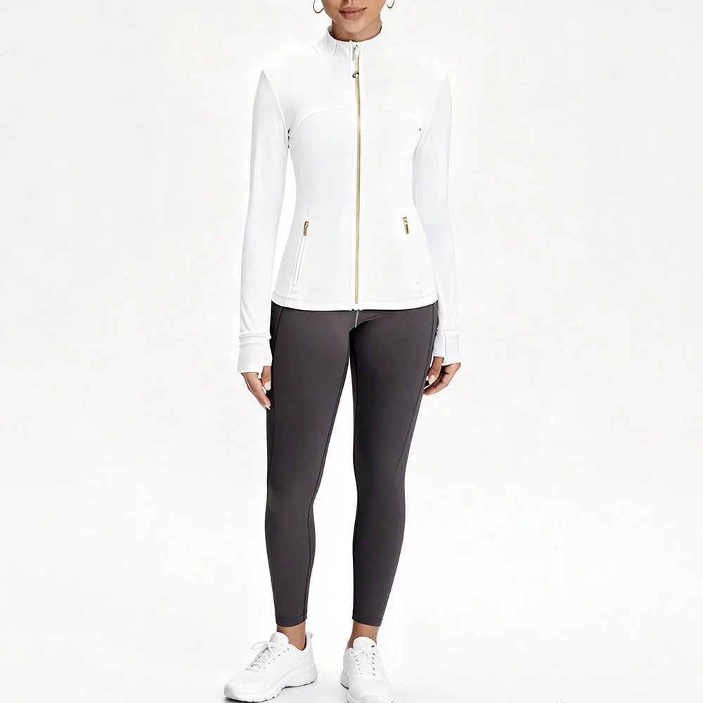 USA Zipper Two Piece Legging Sets Women High Elastic Yoga Outfit Long Sleeve Tops & Pants Gym Set