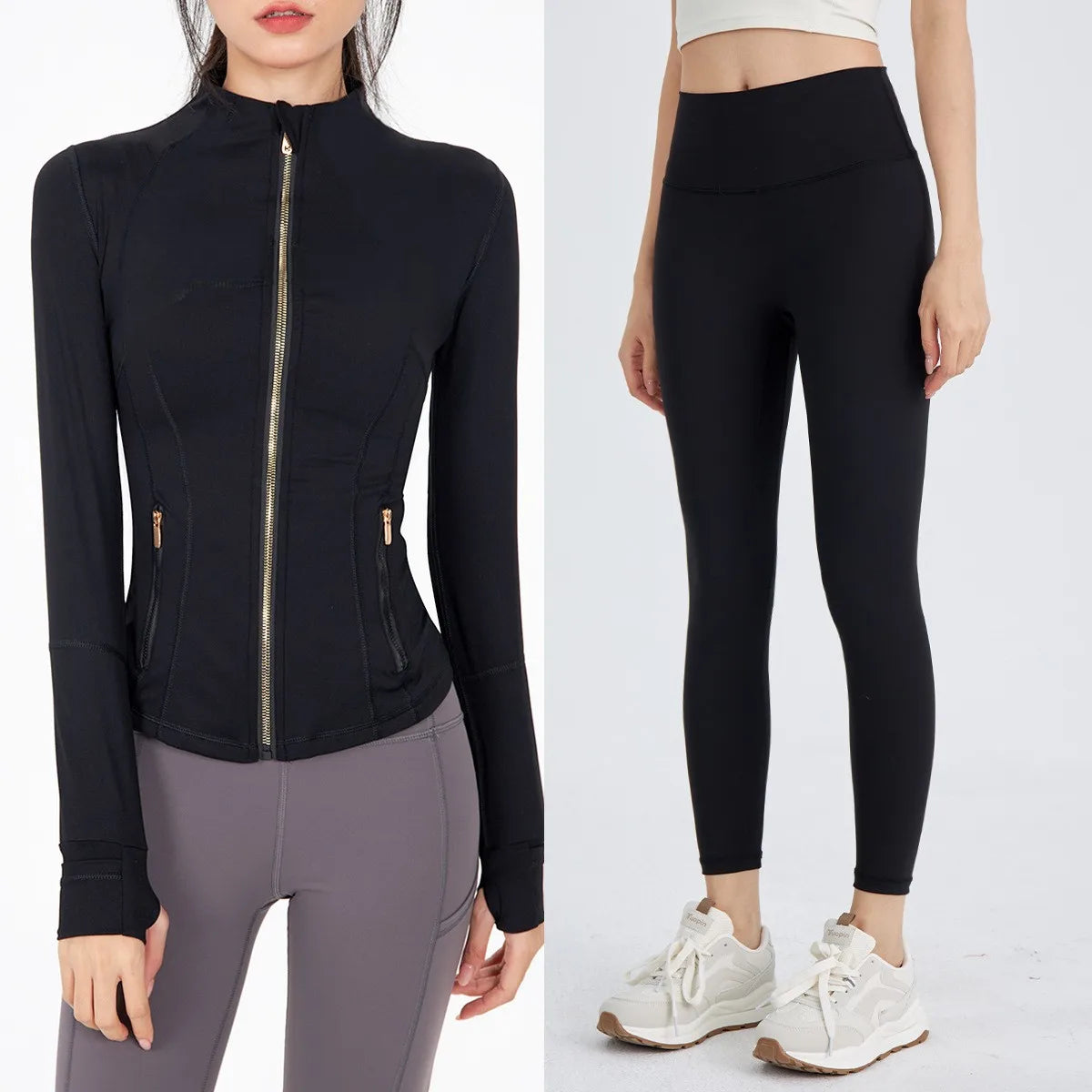 USA Oversea Warehouse Women's Yoga Set Yoga Sets for Women Gold Zipper Yoga Fitness Set Fitness & Yoga Wear Sports Fitness