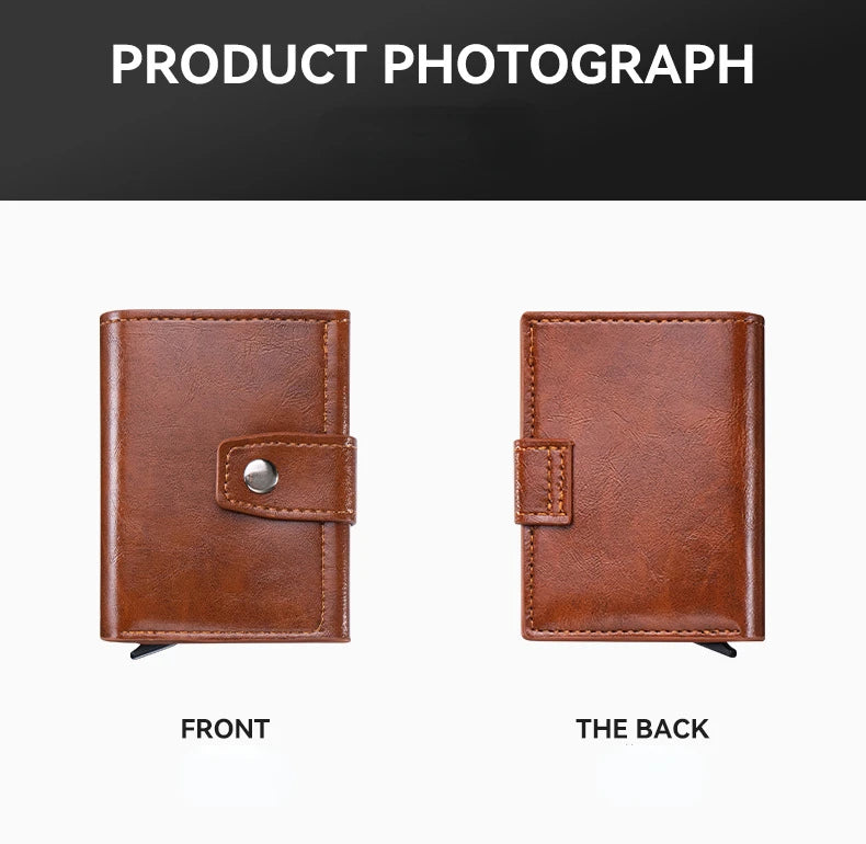Men's Retro Bank Credit Card Holder, Metal Anti Thief Rfid Smart Minimalist Wallet, Women PU Leather Black Bank Cash Cardholder
