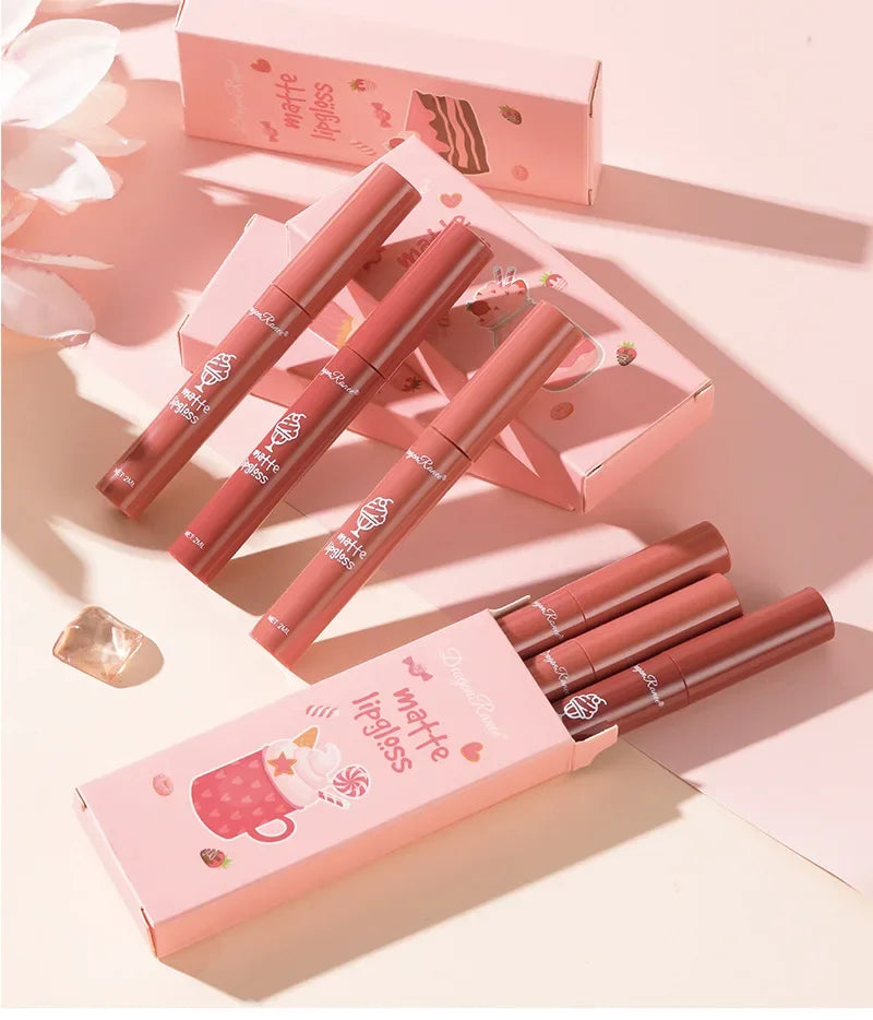 3PCS/Set Velvet Matte Nude Liquid Lipstic Long Lasting Waterproof Lipgloss Kits Moisturizing Lip Stain Tint Sexy Lip Makeup Sets