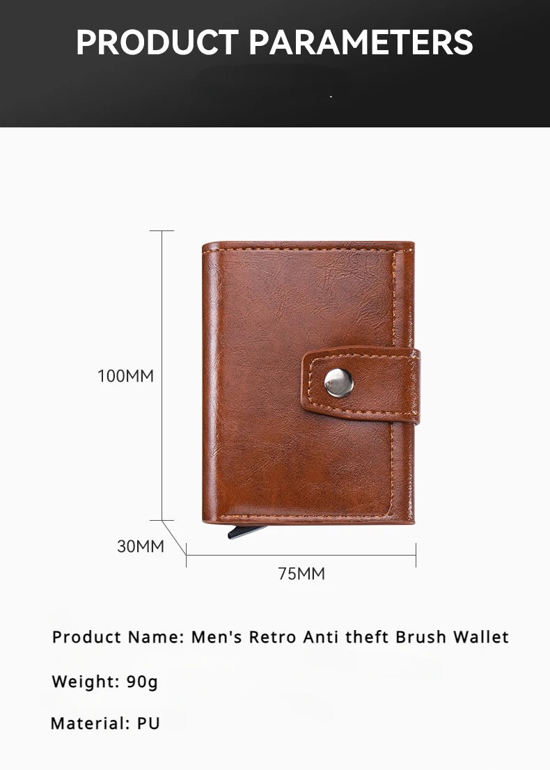 Men's Retro Bank Credit Card Holder, Metal Anti Thief Rfid Smart Minimalist Wallet, Women PU Leather Black Bank Cash Cardholder
