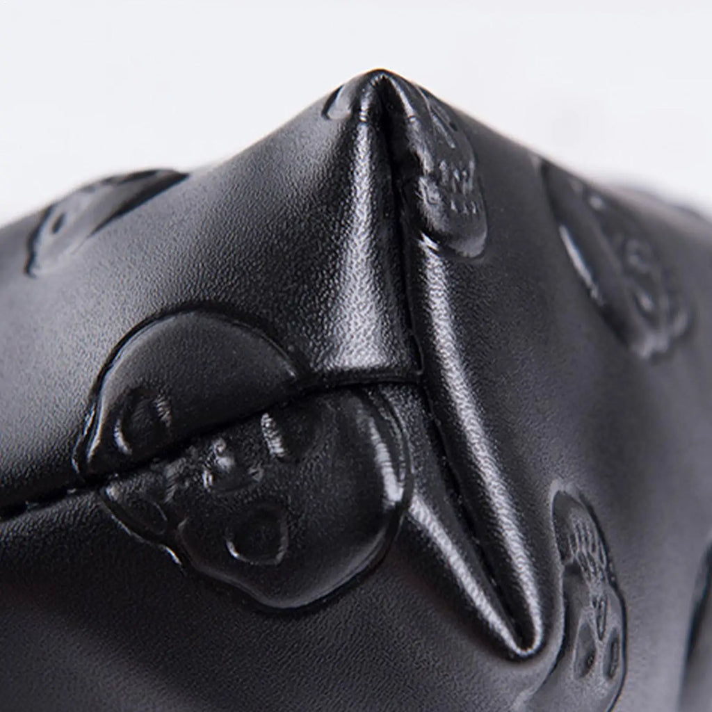 PU Leather Waterproof Skull Makeup Pouch Travel Cosmetic Bag Zippered Storage Bag for Skin Care Products Portable Black Bag