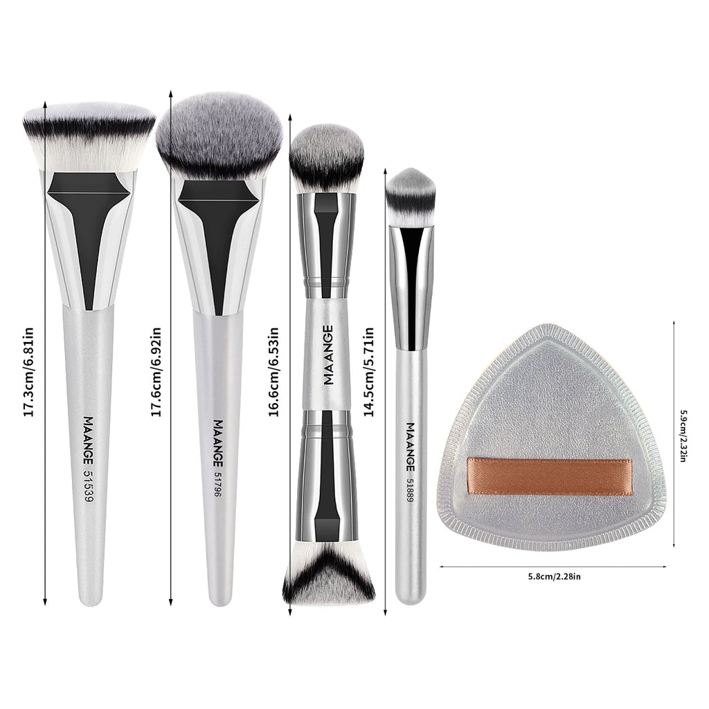 MAANGE 4pcs Foundation Makeup Brushes with 2pcs Air Cushion Puffs Concealer Contour Sculpting Kabuki Makeup Brushes for Travel