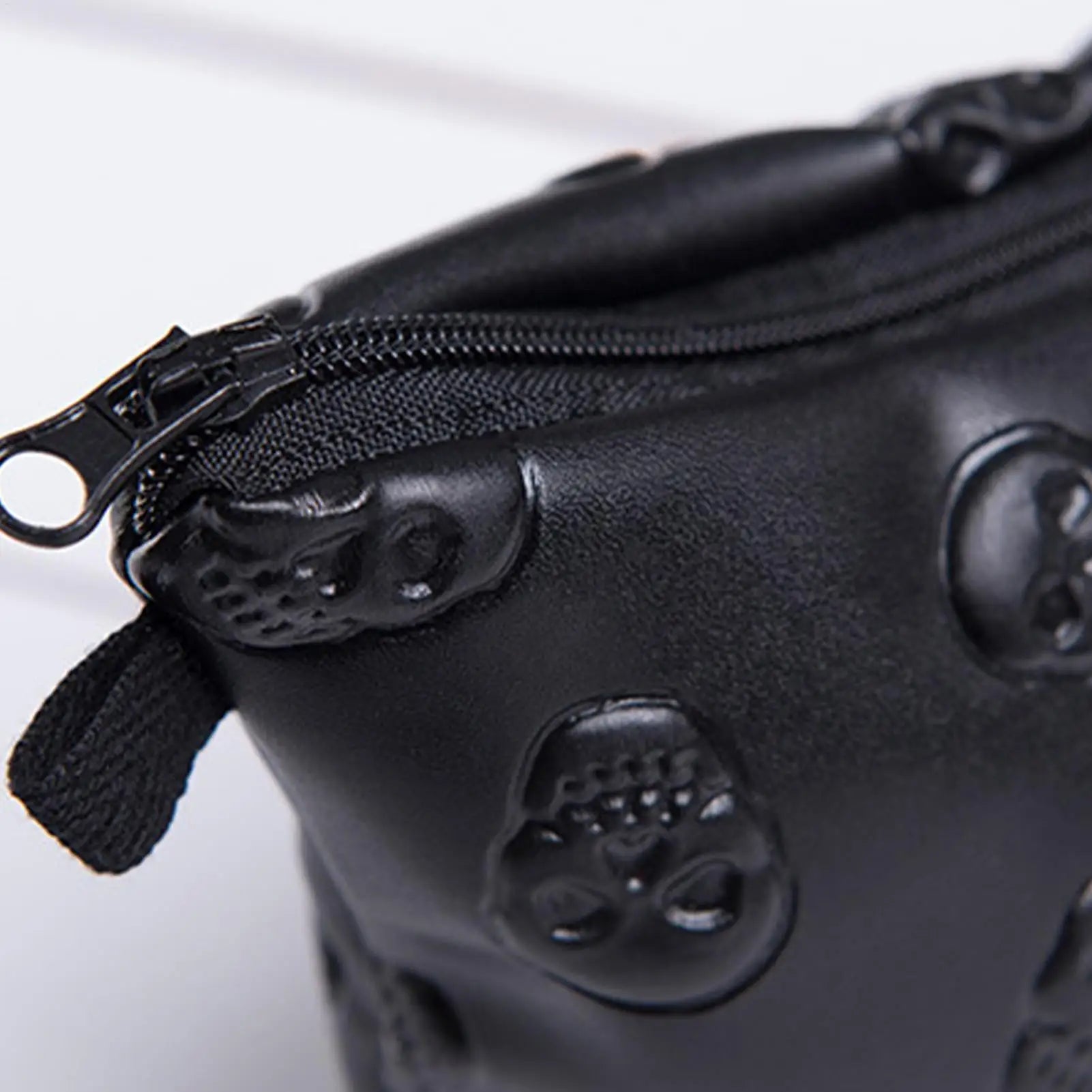 PU Leather Waterproof Skull Makeup Pouch Travel Cosmetic Bag Zippered Storage Bag for Skin Care Products Portable Black Bag