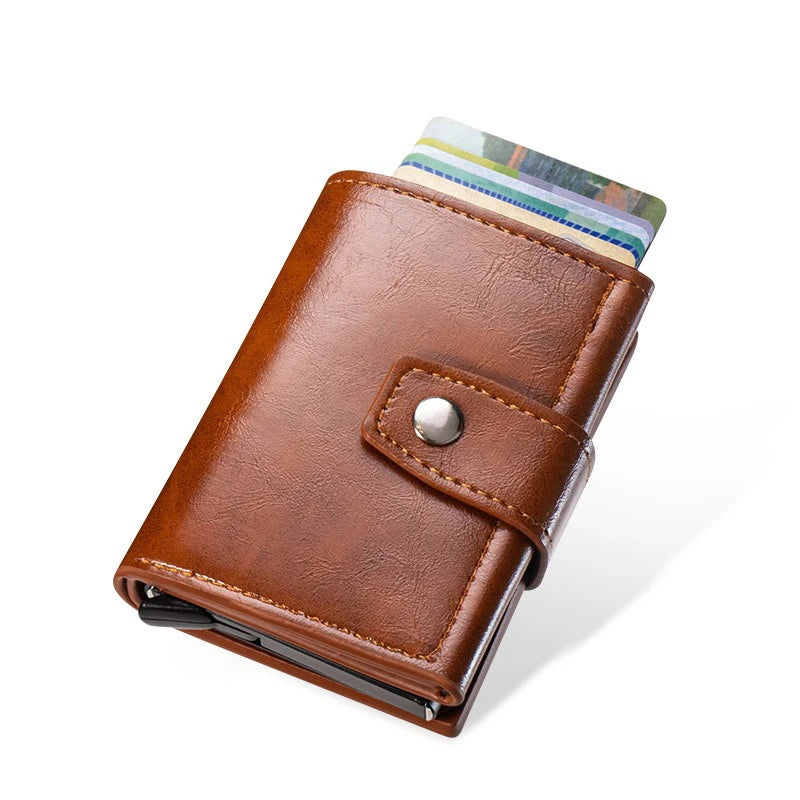 Men's Retro Bank Credit Card Holder, Metal Anti Thief Rfid Smart Minimalist Wallet, Women PU Leather Black Bank Cash Cardholder
