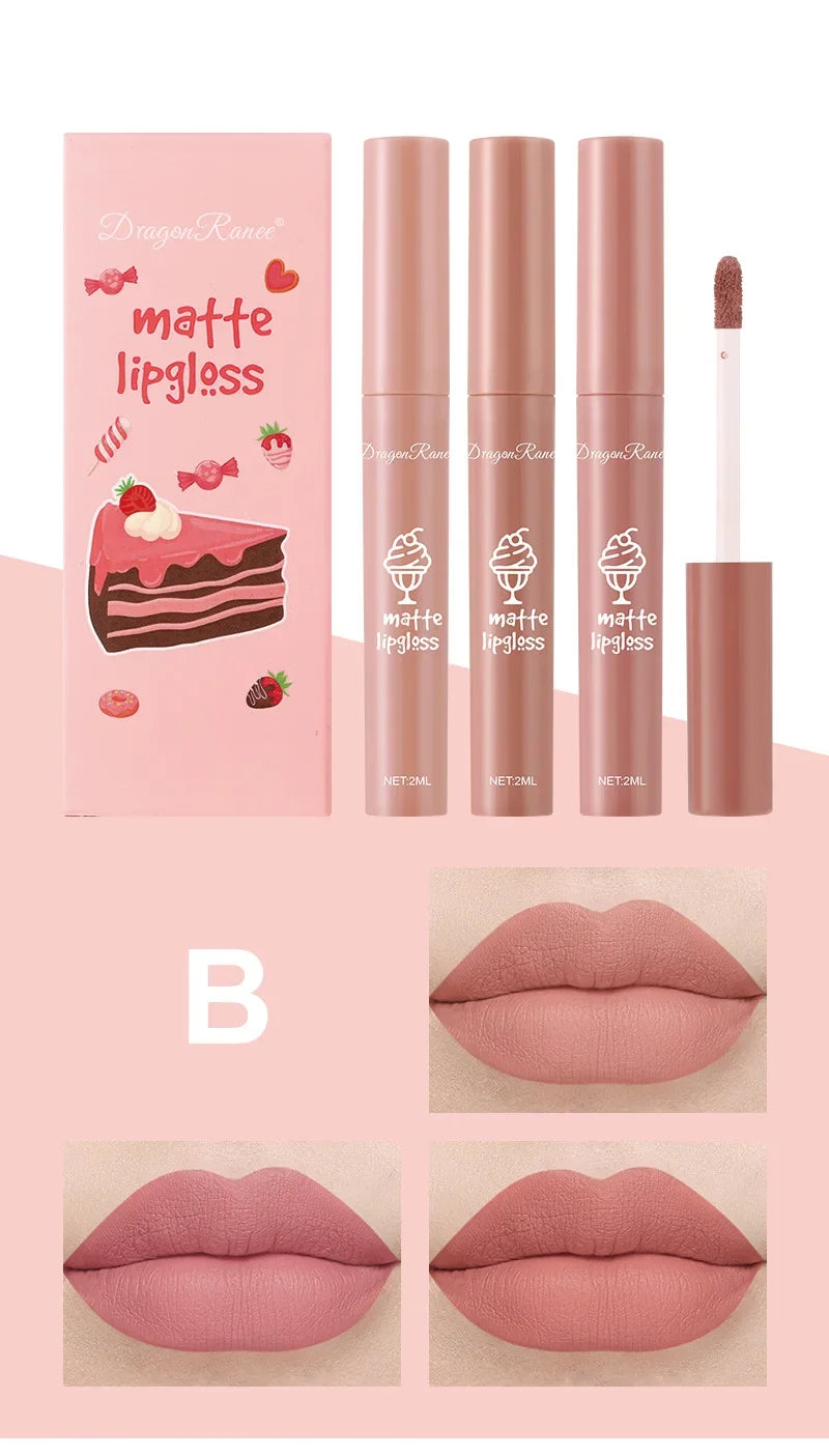 3PCS/Set Velvet Matte Nude Liquid Lipstic Long Lasting Waterproof Lipgloss Kits Moisturizing Lip Stain Tint Sexy Lip Makeup Sets
