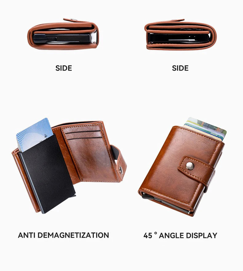 Men's Retro Bank Credit Card Holder, Metal Anti Thief Rfid Smart Minimalist Wallet, Women PU Leather Black Bank Cash Cardholder