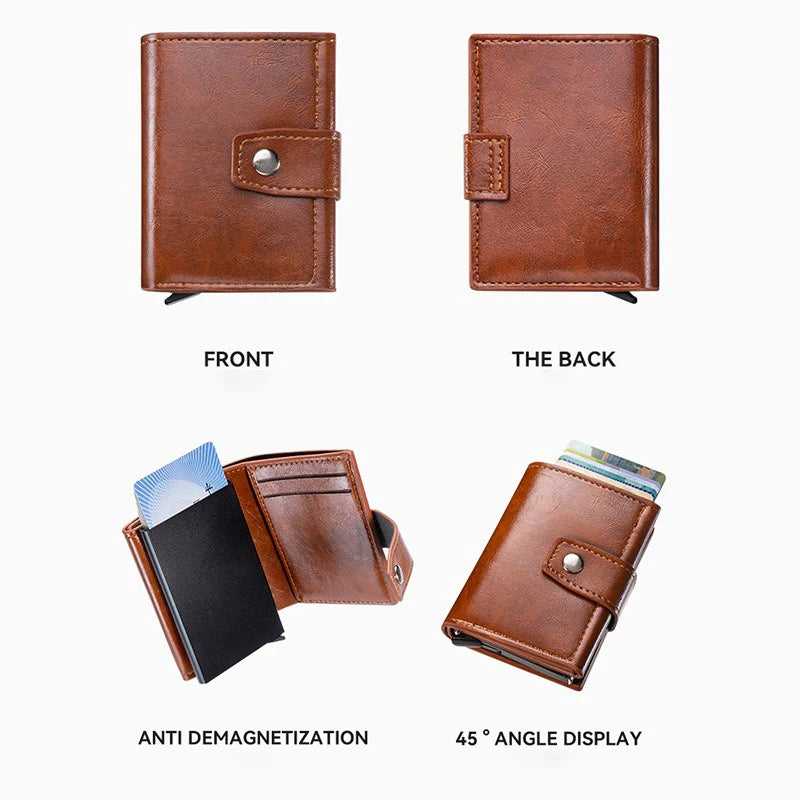 Men's Retro Bank Credit Card Holder, Metal Anti Thief Rfid Smart Minimalist Wallet, Women PU Leather Black Bank Cash Cardholder
